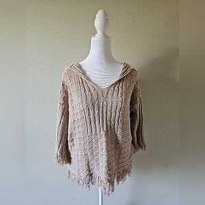 Trina Turk Light Tan Knit Half Sleeve Hooded Sweater Top